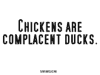 Chickens are complacent ducks.